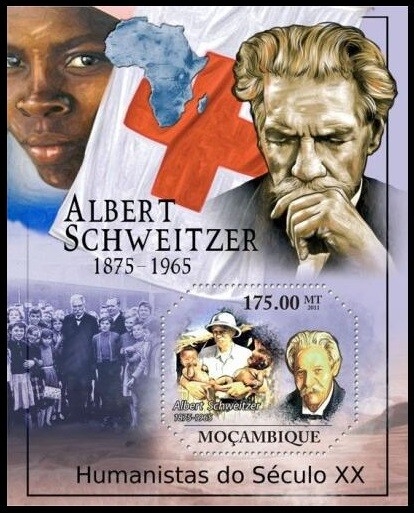 Mozambique MNH 2011 MS, Albert Schweitzer Red Cross, Nobel in Peace, Scott #2331