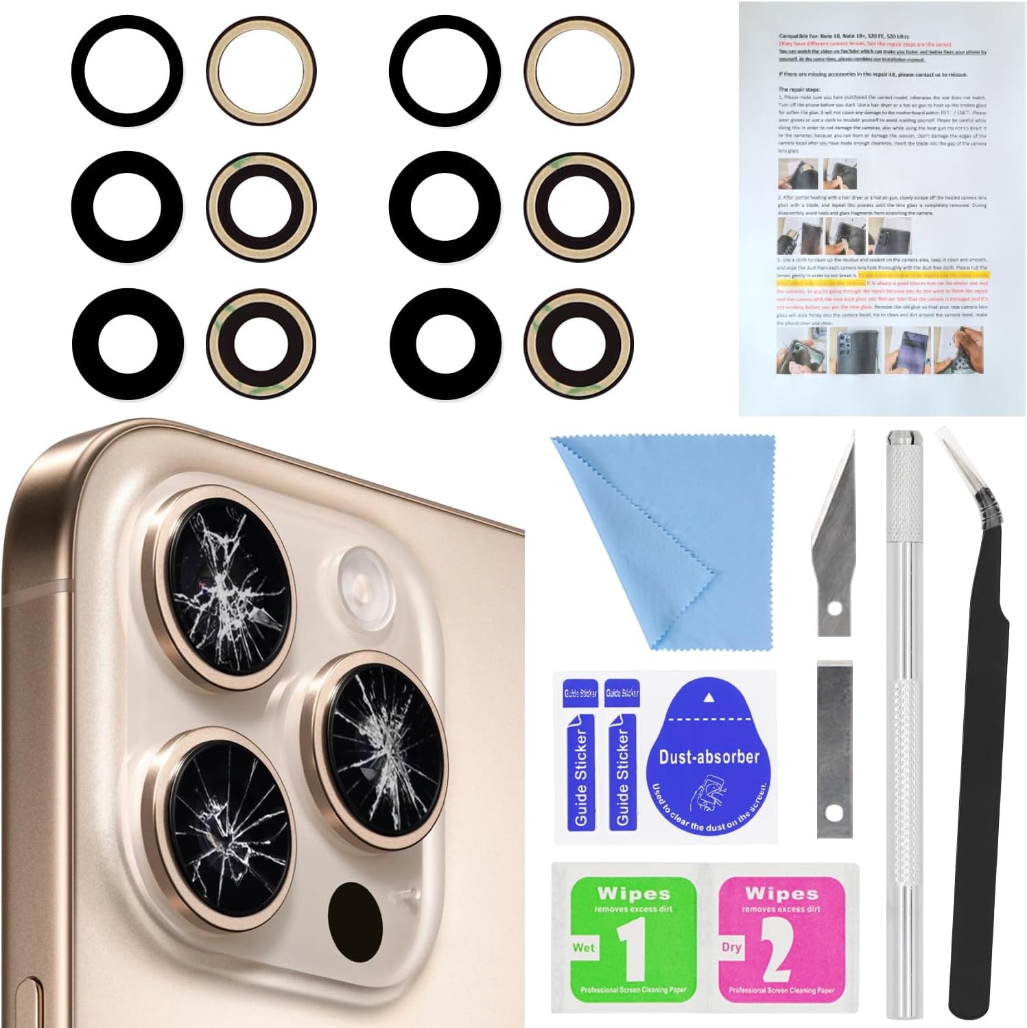 2PCS Back Rear Camera Lens Glass Replacement for iPhone 16 Pro Max and 16 Pro