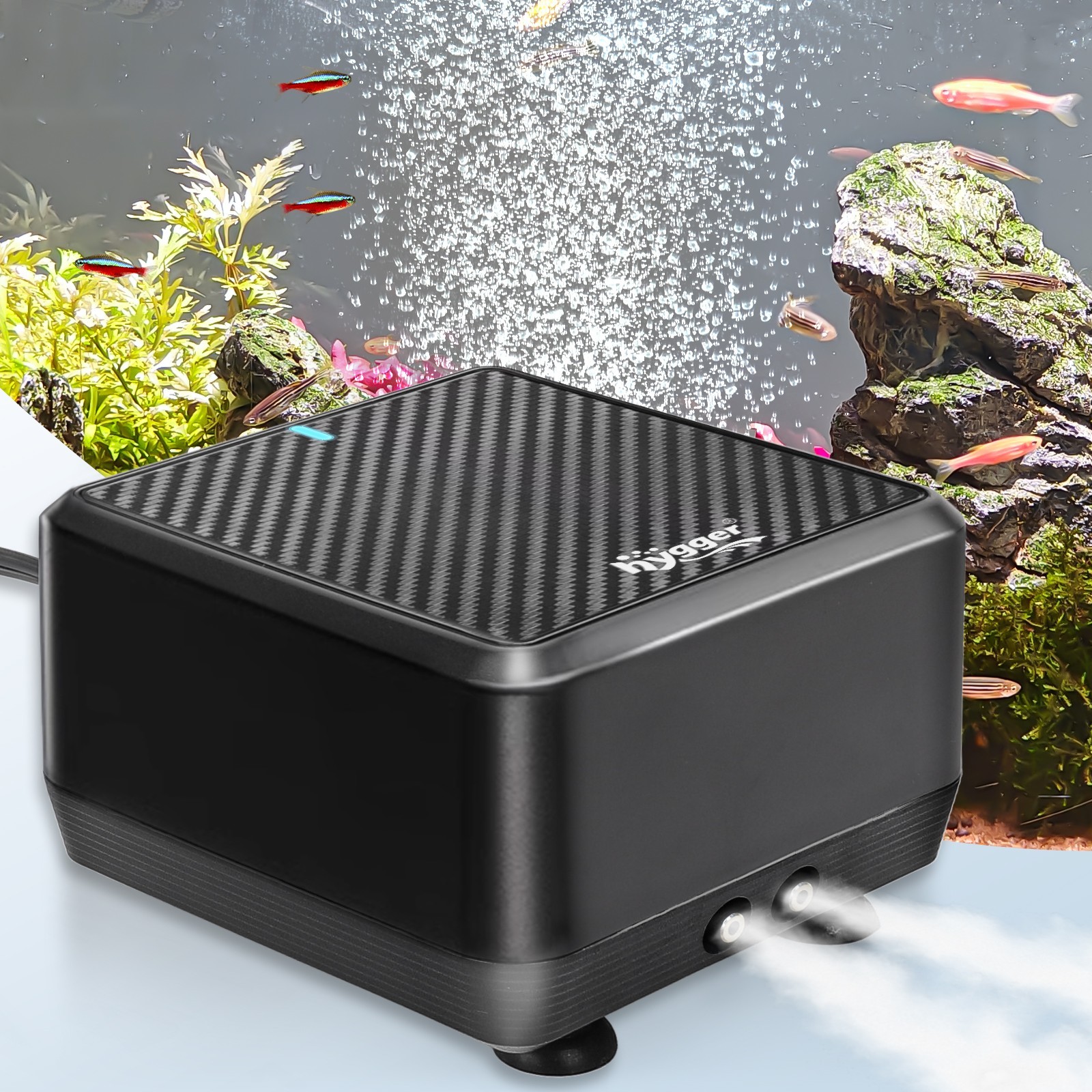 hygger Quiet 5W/10W Aquarium Air Pump Adjustable Oxygen 2 Outlets Up to 600 Gal