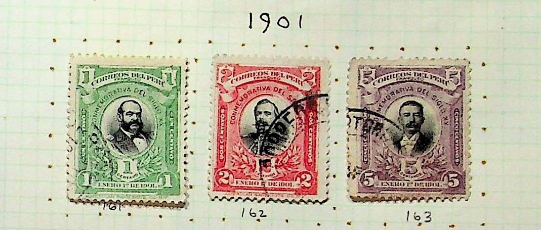 PERU Sc 161-3 USED ISSUE OF 1901 - FAMOUS PEOPLE - (RM26)