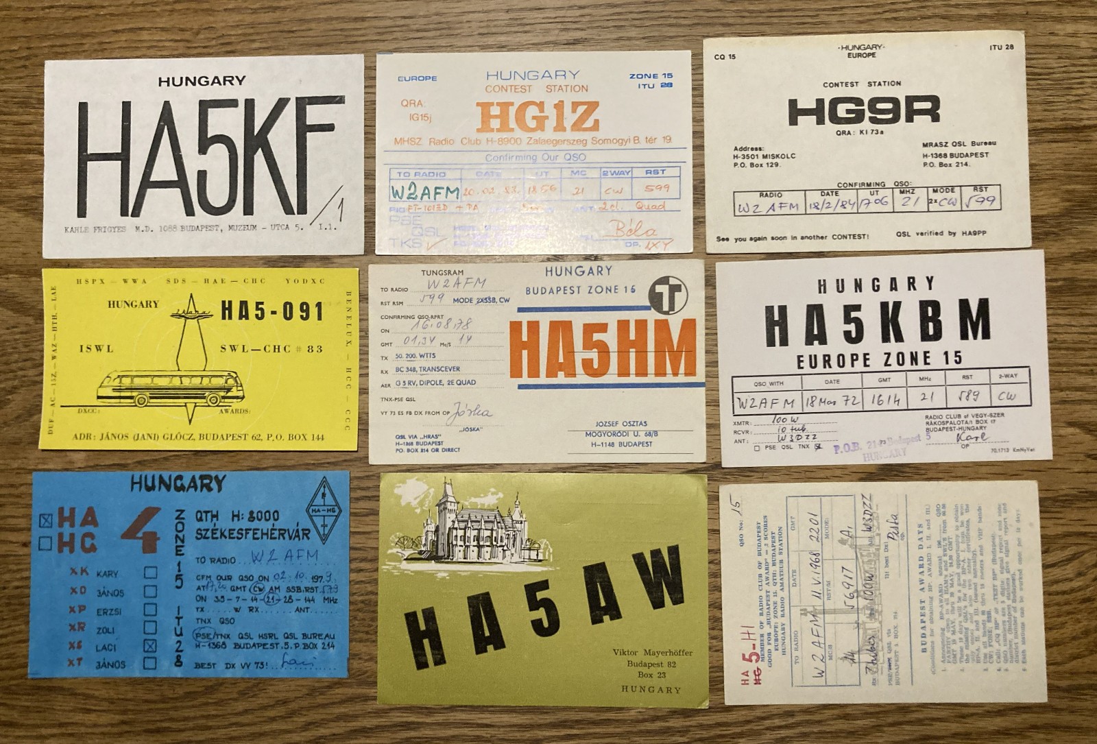 Hungary Budapest QSL Cards 1960s - 1980s Lot of 9 Postcards