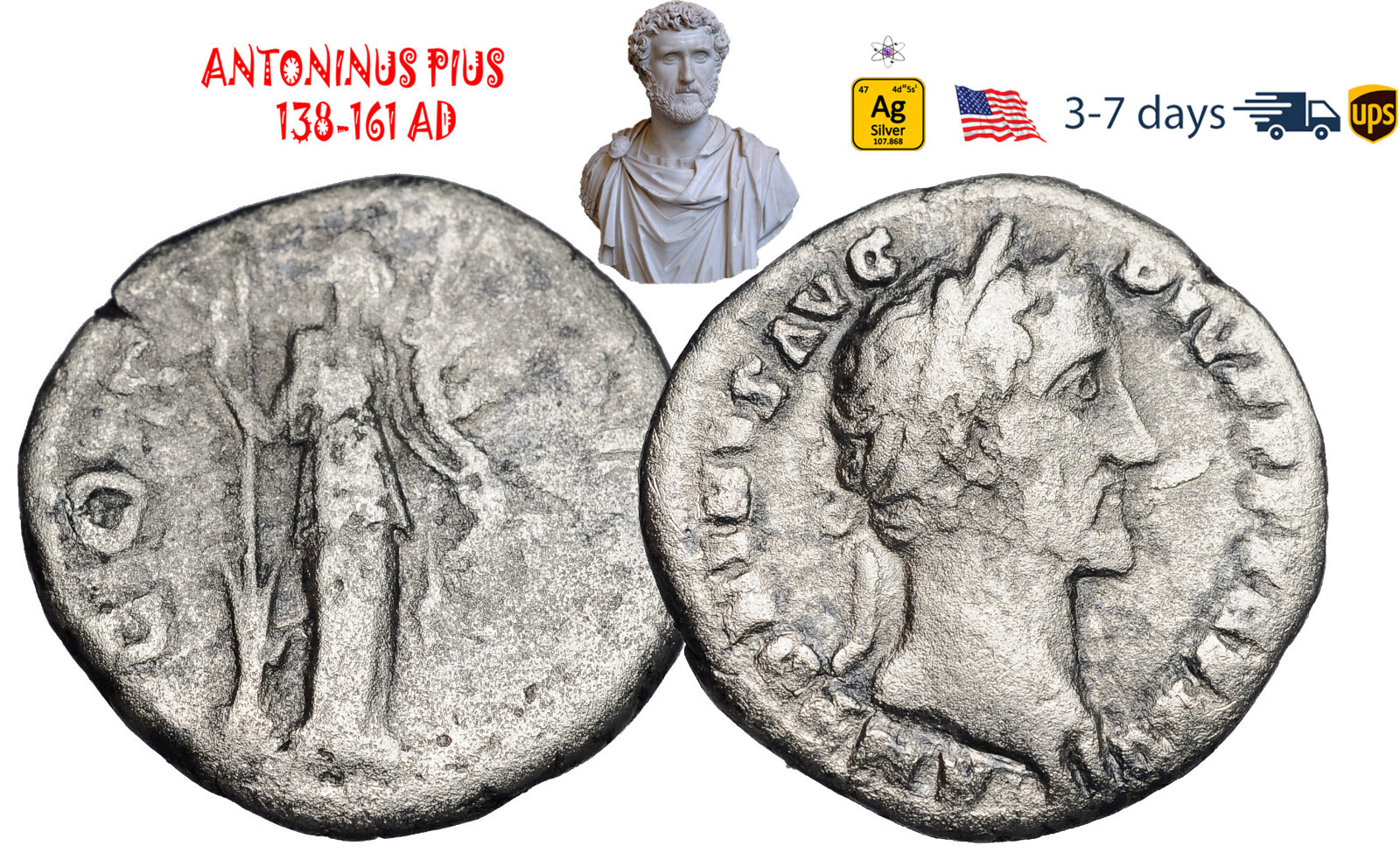 Ancient Roman Empire Coin Silver Denarius ANTONINUS PIUS 138-161 AD #33230