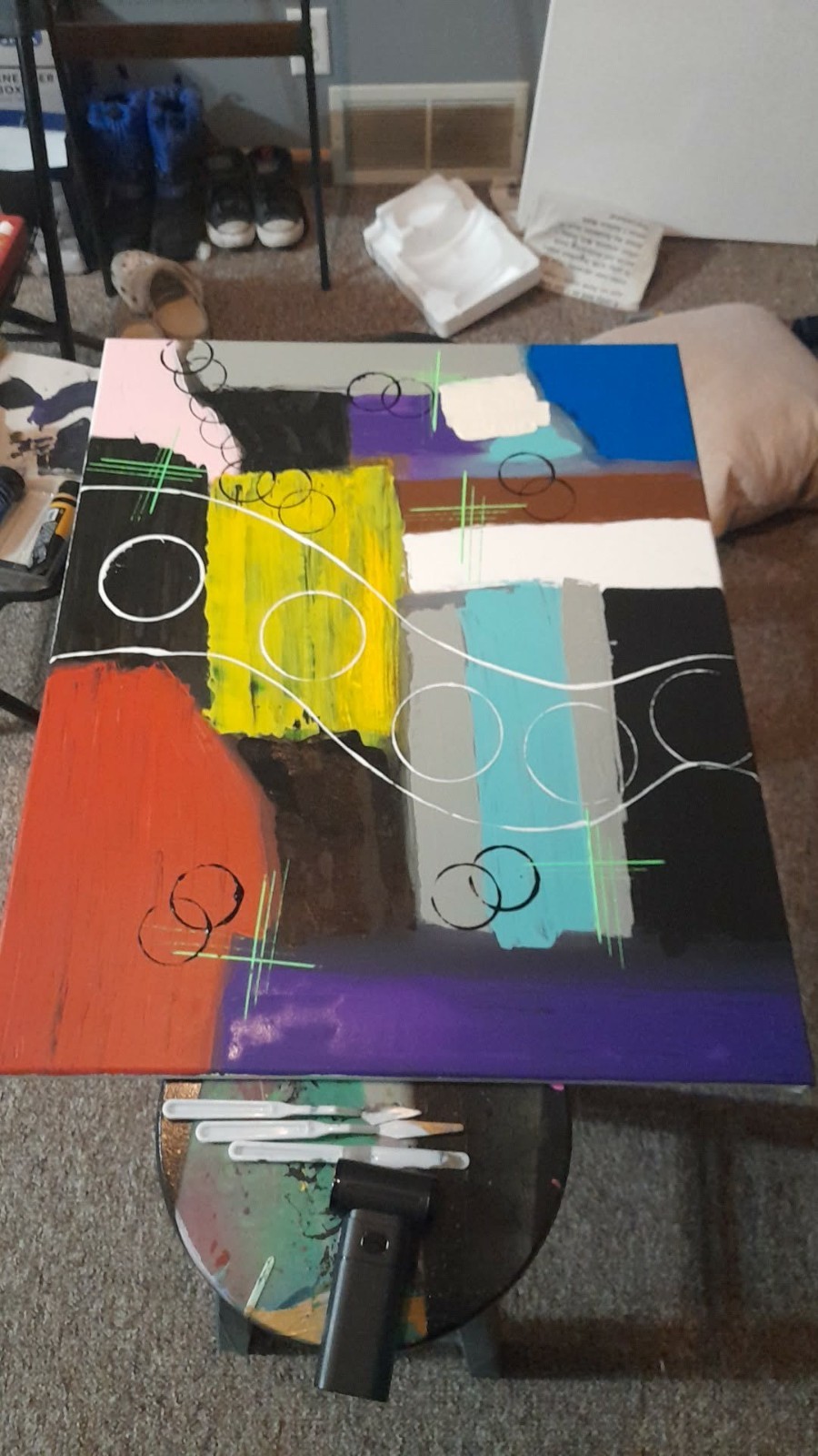 30×24 Original Abstract Acrylic Painting on Canvas – Multicolor Geometric Design