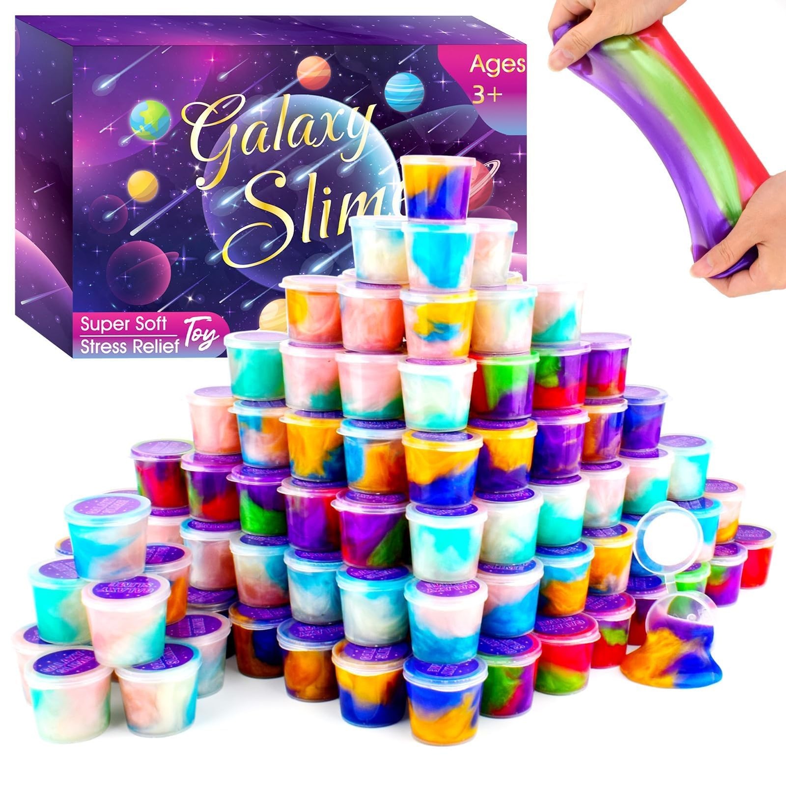 Galaxy Slime Party Favors - 75 Pack Mini Slime Kit for Kids, Valentine's Day