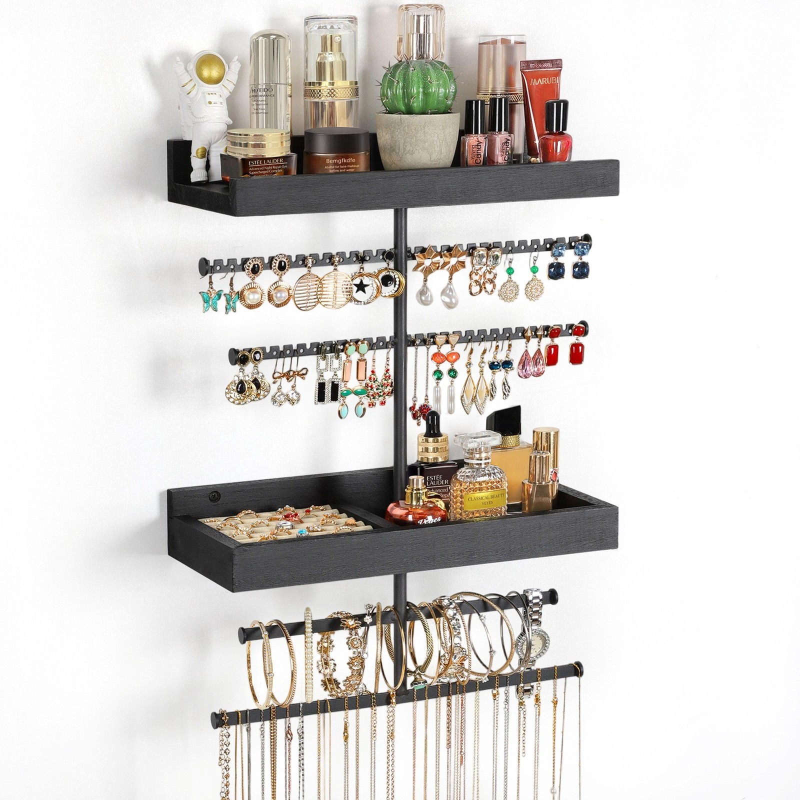 Wall Mounted Jewelry Organizer with 2 Tired Shelves & Ring Holder- Jewelry Ho...