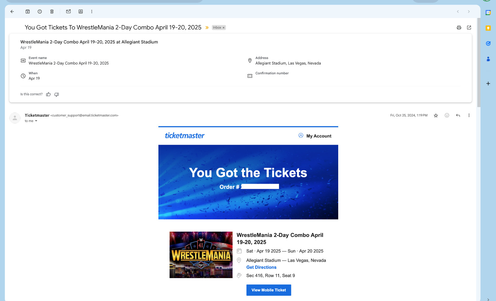 2-Day Pass for WWE WrestleMania 41 in Las Vegas - April 19-20, 2025 - Sec 416