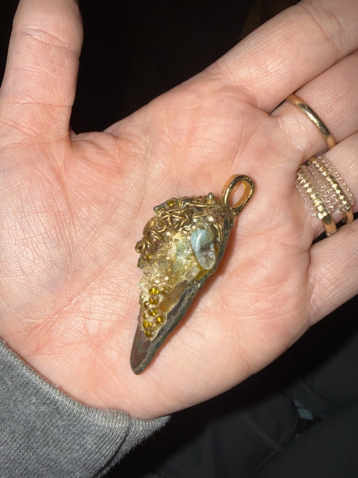 Handcrafted Artisan Agate Metal Pendant Charm Brown Gold Natural Asymmetrical