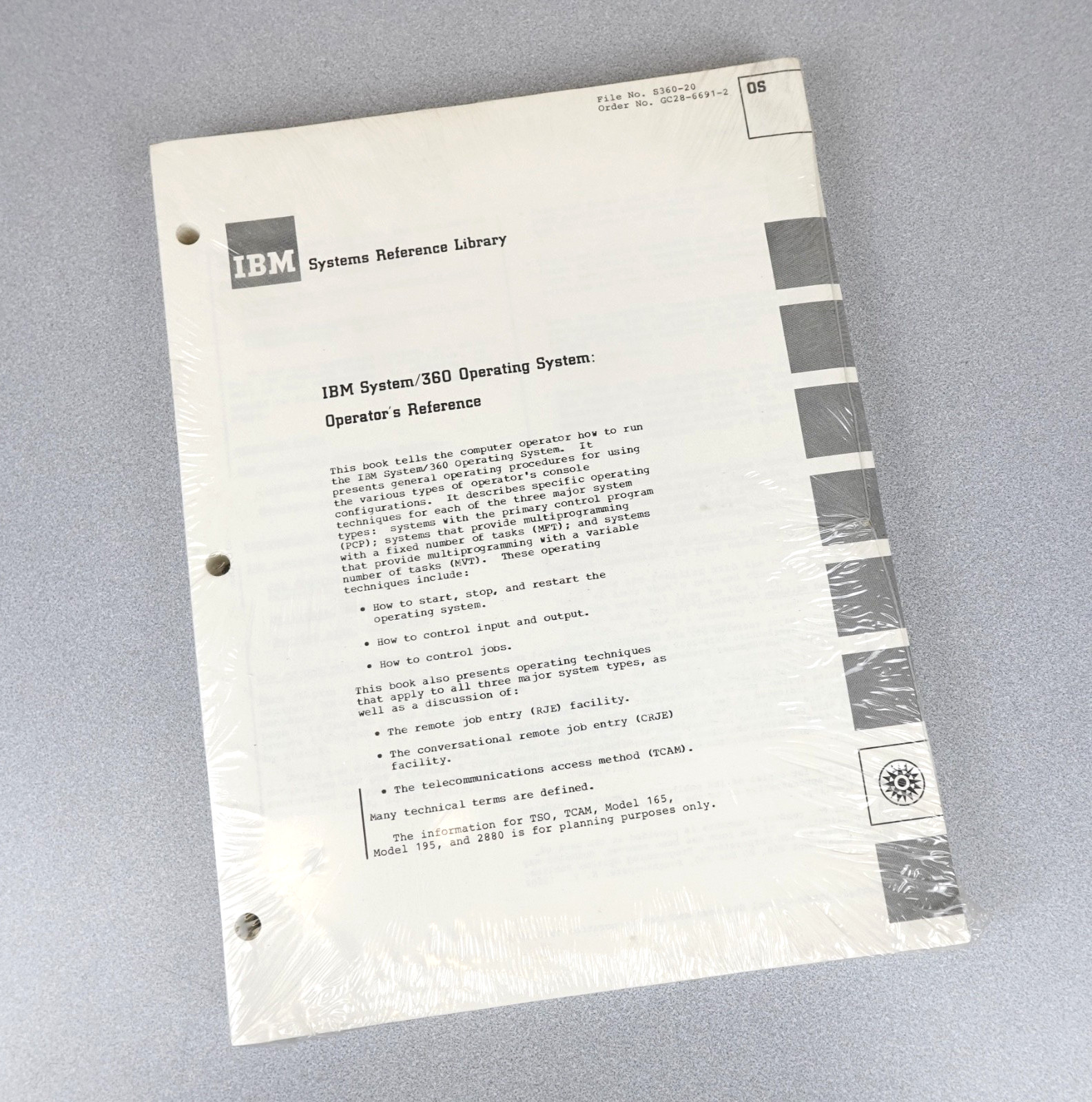 IBM System/360 Operating System: Operator's Reference File No. S360-20 NEW RARE