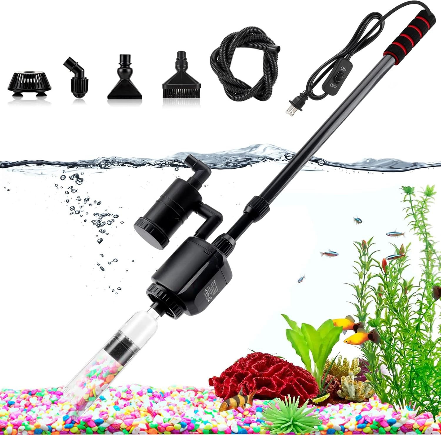 AQQA Electric Aquarium Gravel Cleaner, 6 in 1 Automatic Fish Tank Cleaning To...