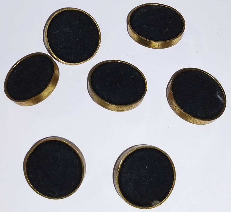 Vintage 18mm Black Cloth and Gold Brass Buttons Lot 7 pc Shank WB3-16