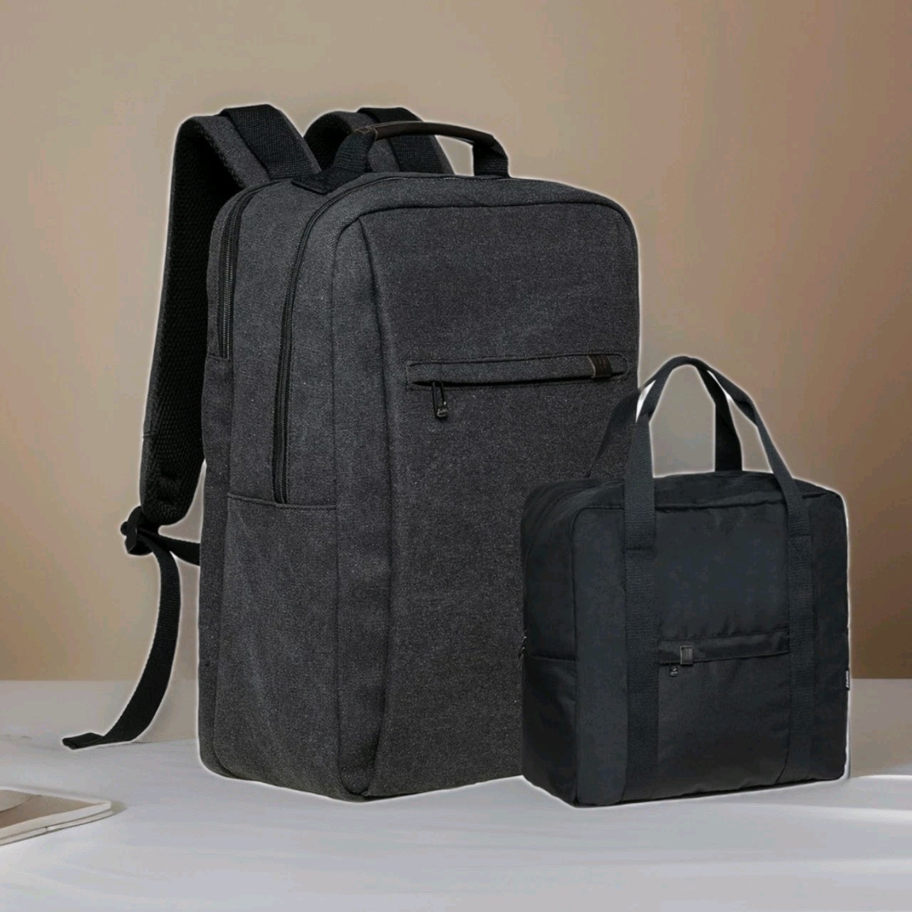 Thick Canvas Travel Backpack, Flight Approved Waterproof Carry On + Foldable Duf