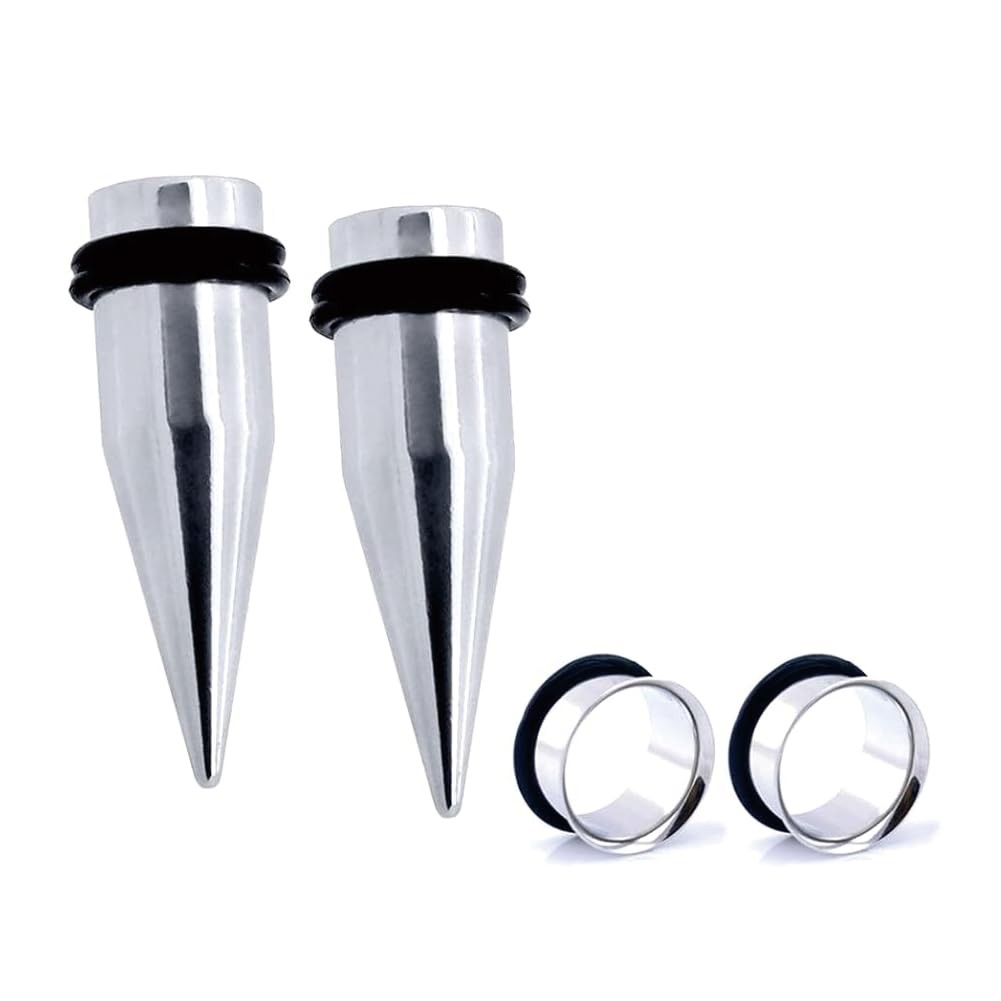 Pair of 7/16" 11mm Stainless Steel Black Tapers and Tunnels Ear Stretching Ki...