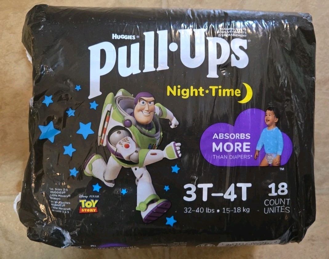 NEW HUGGIES PULLUPS NIGHT TIME - Size 3T-4T (32-40 lbs.) - 18 COUNT