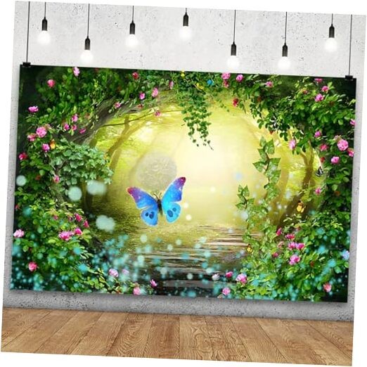  Spring Forest Backdrop Enchanted Garden Pink Flowers Leaves 5x3ft Green 10