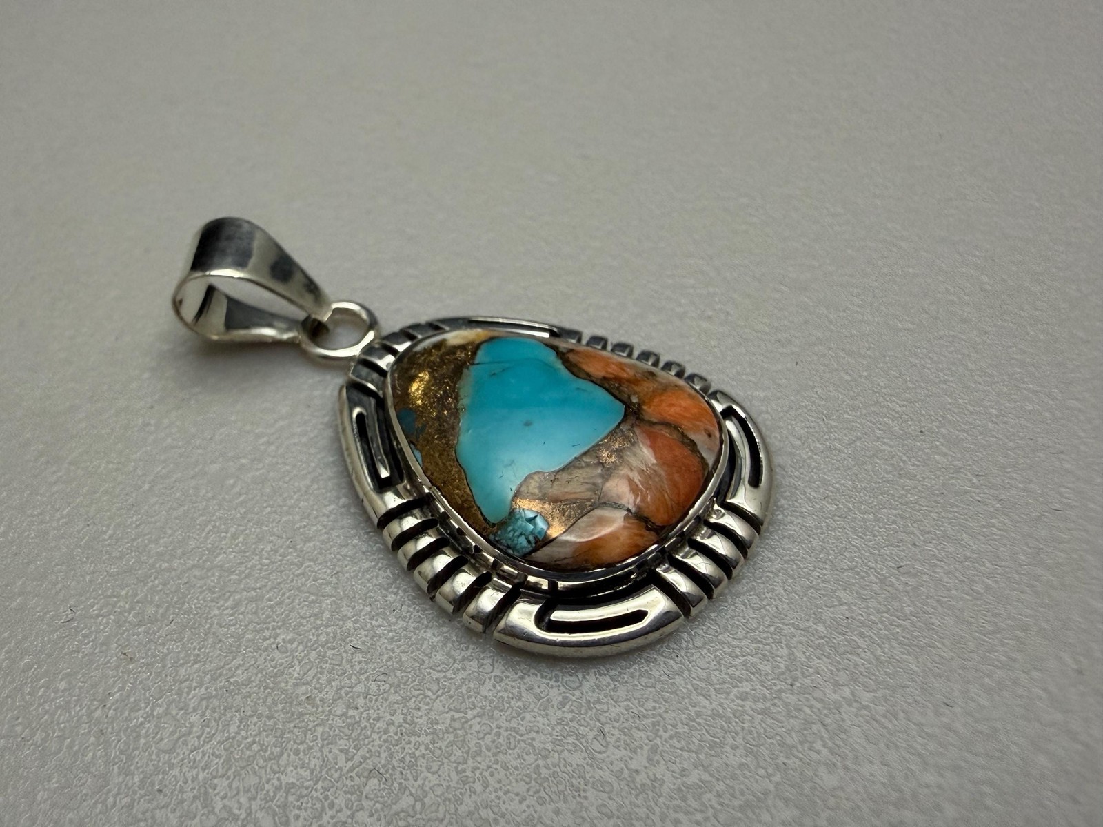 Sterling Silver & Spiny Turquoise Southwest Style Statement Pendant