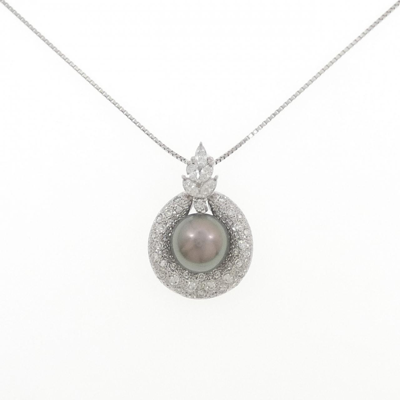 Authentic PT900/PT/850 Black pearl Necklace 0.5" #270-004-152-4005