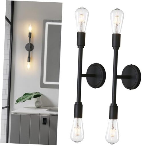  Wall Sconces Set of Two, Modern Sconces Wall Lighting Fixtures, 2 Black 2 Pack