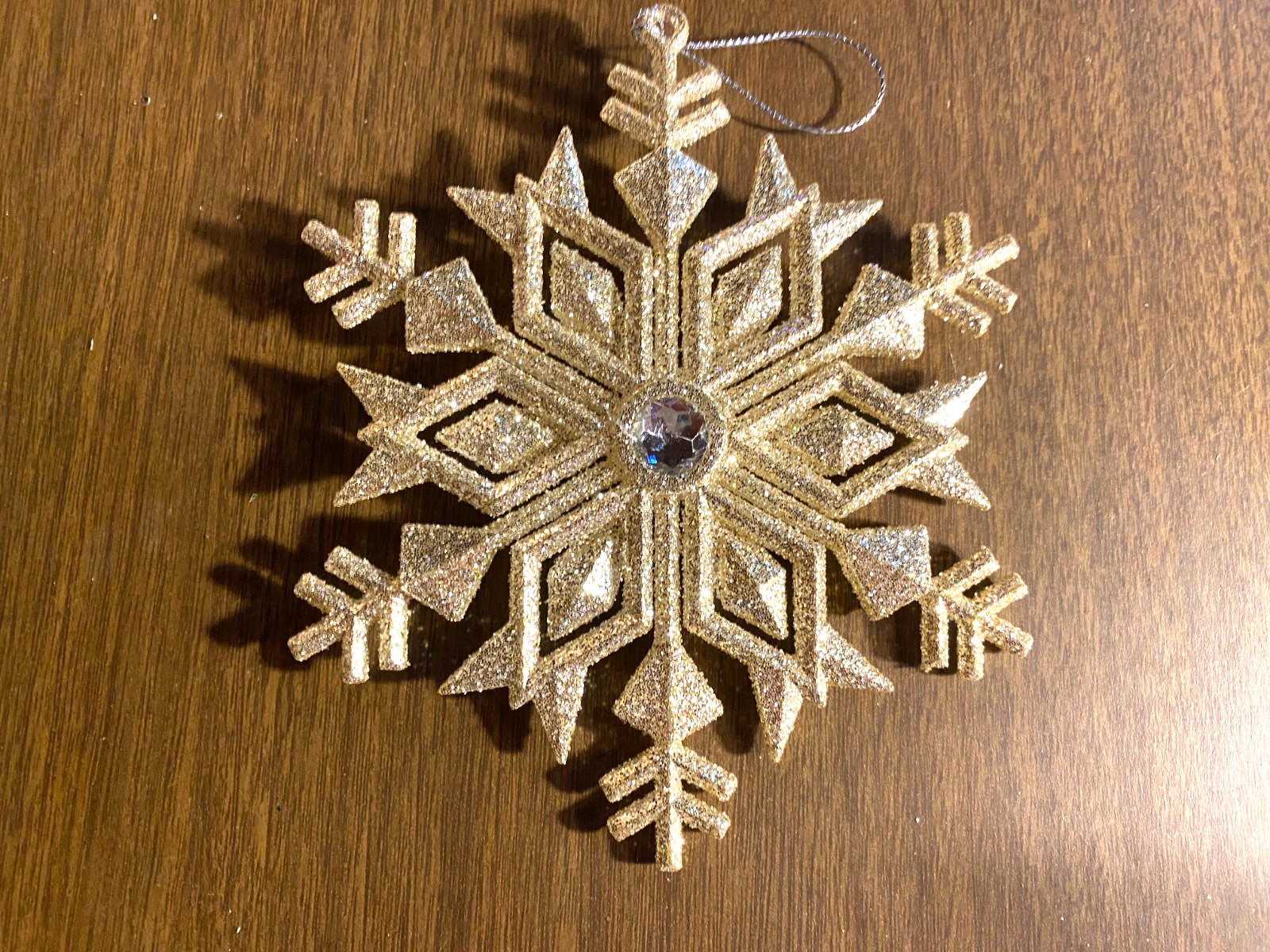 Large Plastic Glittered Gold Snowflake Christmas Ornament 6"