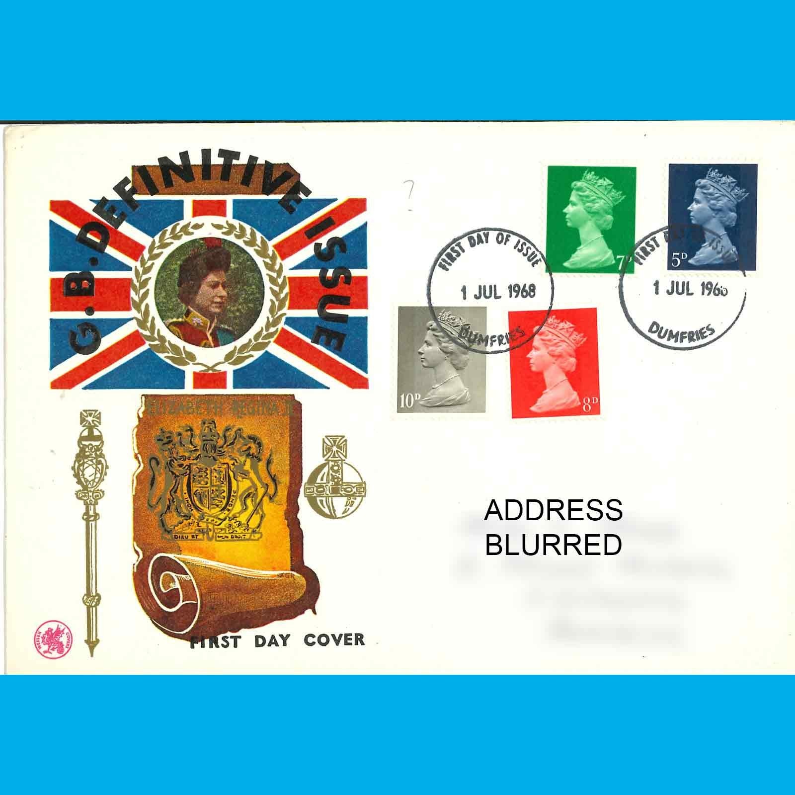 UK FDC Definitive Issue Commemorative, Elizabeth First Day Cover Stamps 1.7.1968