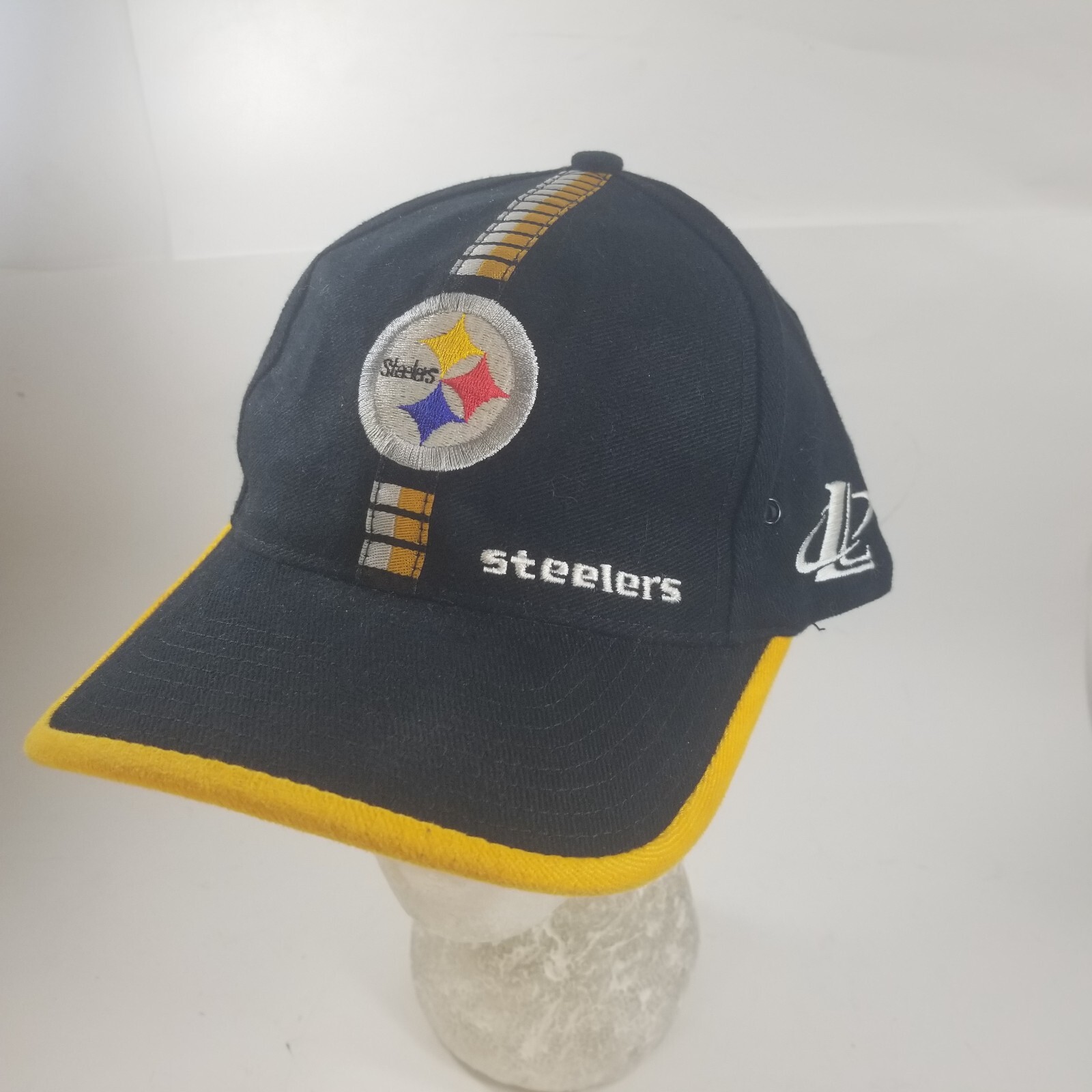 Pittsburgh Steelers Hat Cap Logo Athletic Racing Stripe Hat Pro Line Vtg Strap