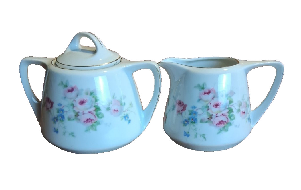 Antique Greiner & Herda G.H.O Bavaria Creamer Cover Sugar Bowl Floral Porcelain 