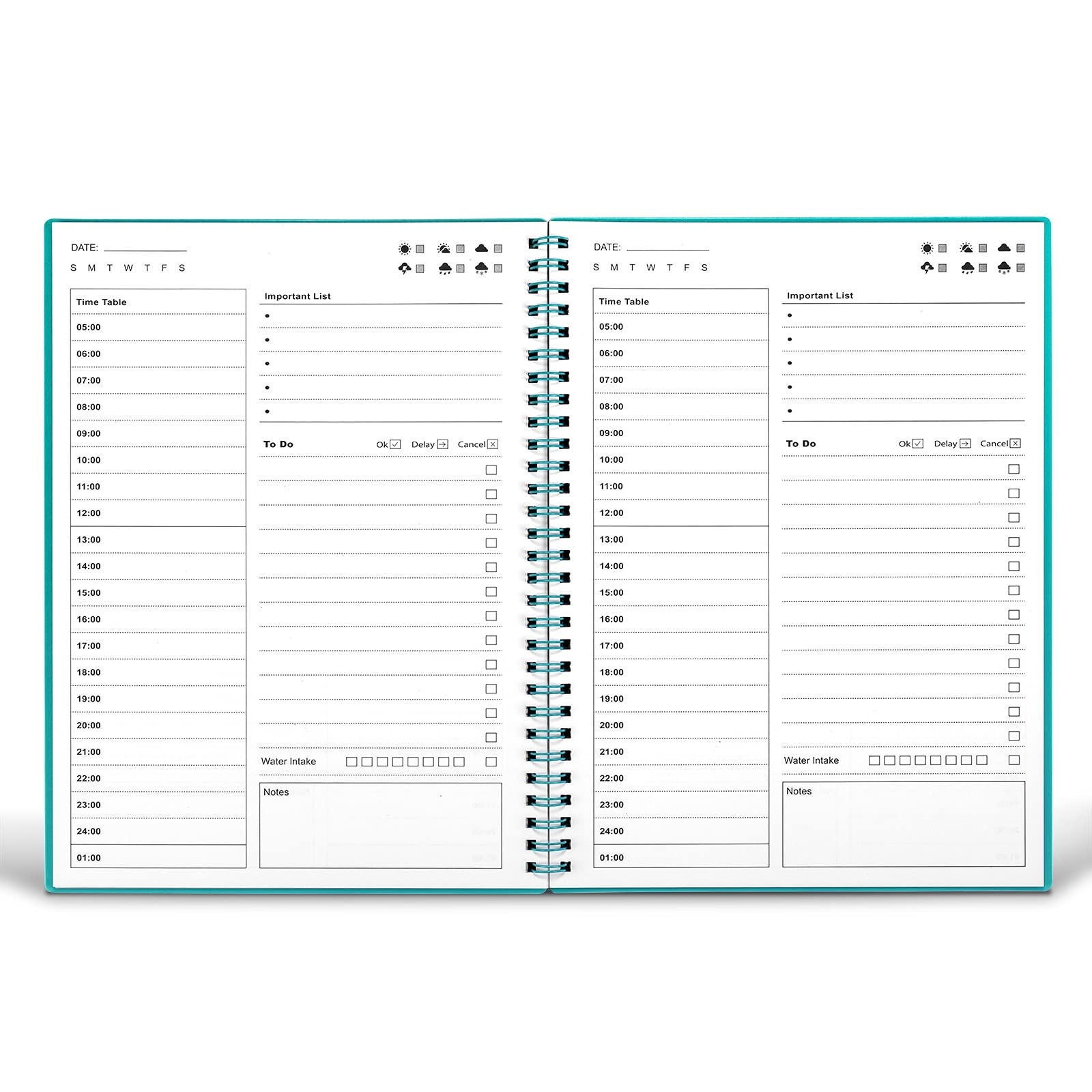 Daily Planner Undated, To Do List Notebook with Hourly 5.2" x 7.5", Green 