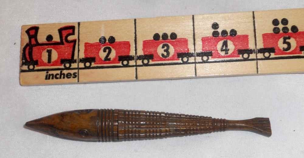 Rare Antique Carved Walnut Wood Fish-Shaped Figural Needle Case Very Unusual