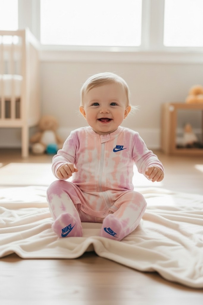 Nike Baby Girls Tie Dye Footed Sleeper Zip One Piece Pink Purple 6-9M sportswear