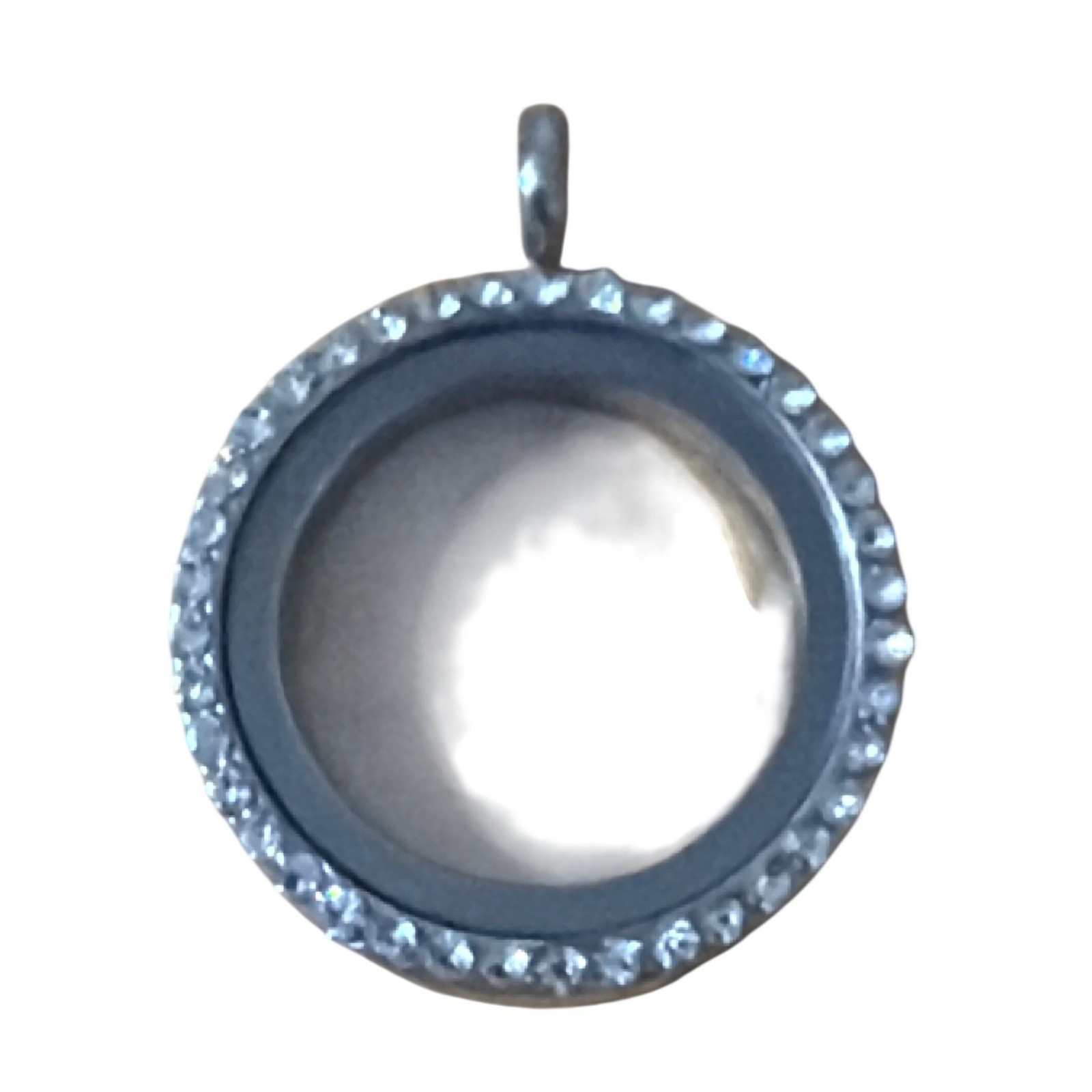 Silver Tone Rhinestone Floating Charm Locket Pendant Magnetic Glass Round Gift