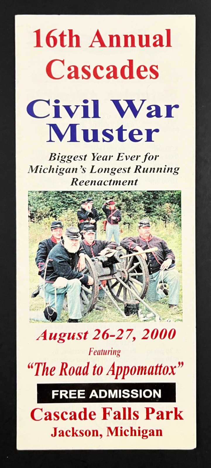 2000 Jackson MI Annual Cascades Civil War Muster Reenactment VTG Travel Brochure