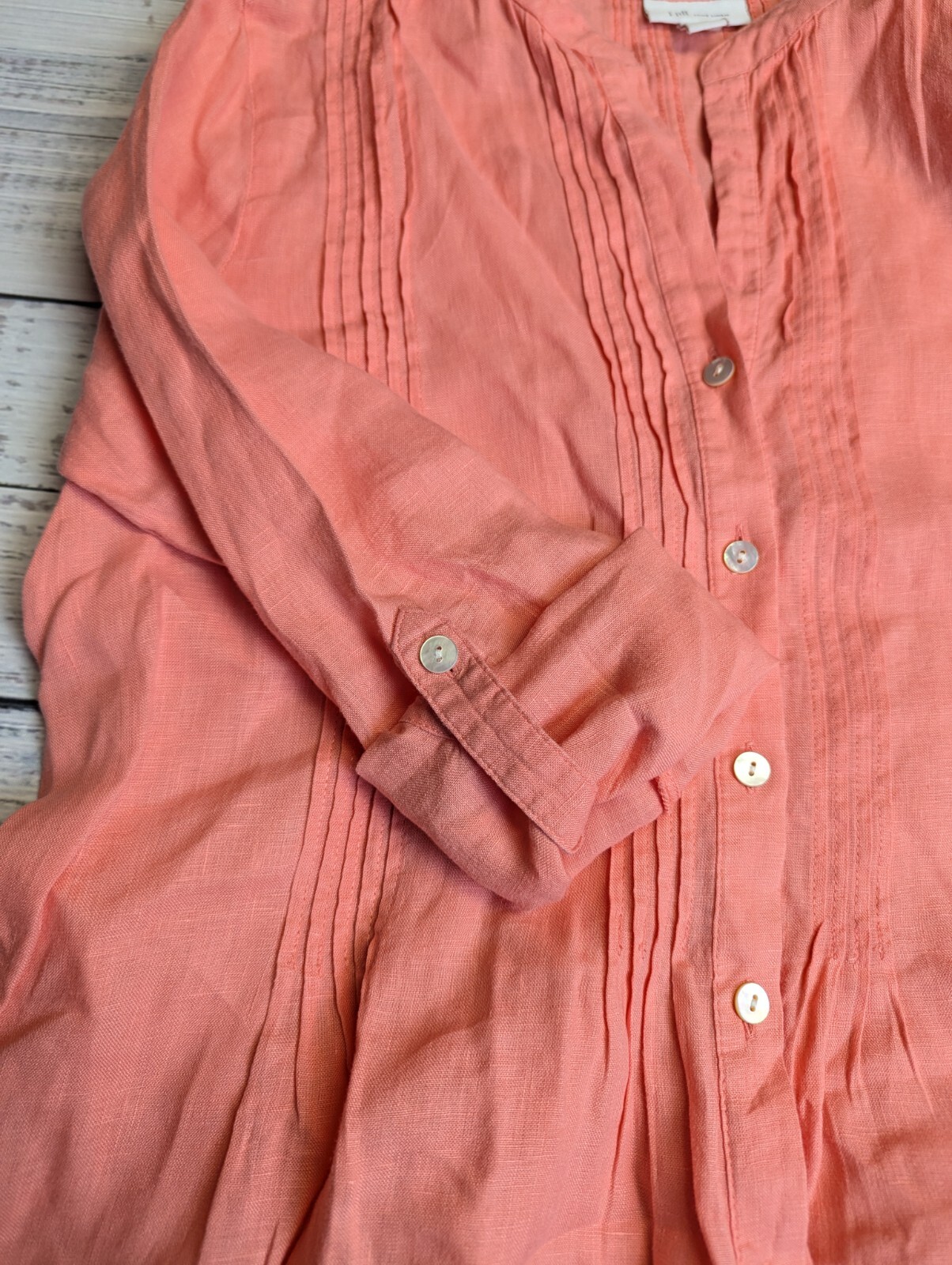 J. Jill Love Linen Tunic Top Size XS Coral Pink Front Buttons Boho Coastal Beach