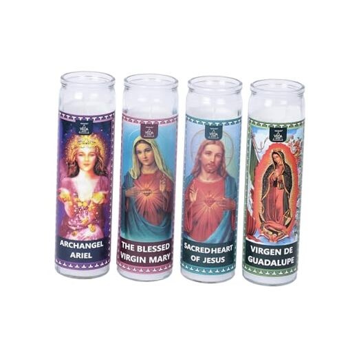  Prayer Candles - Pack of 4, 90 Hours Burn Time Smokeless Unscented Glass 