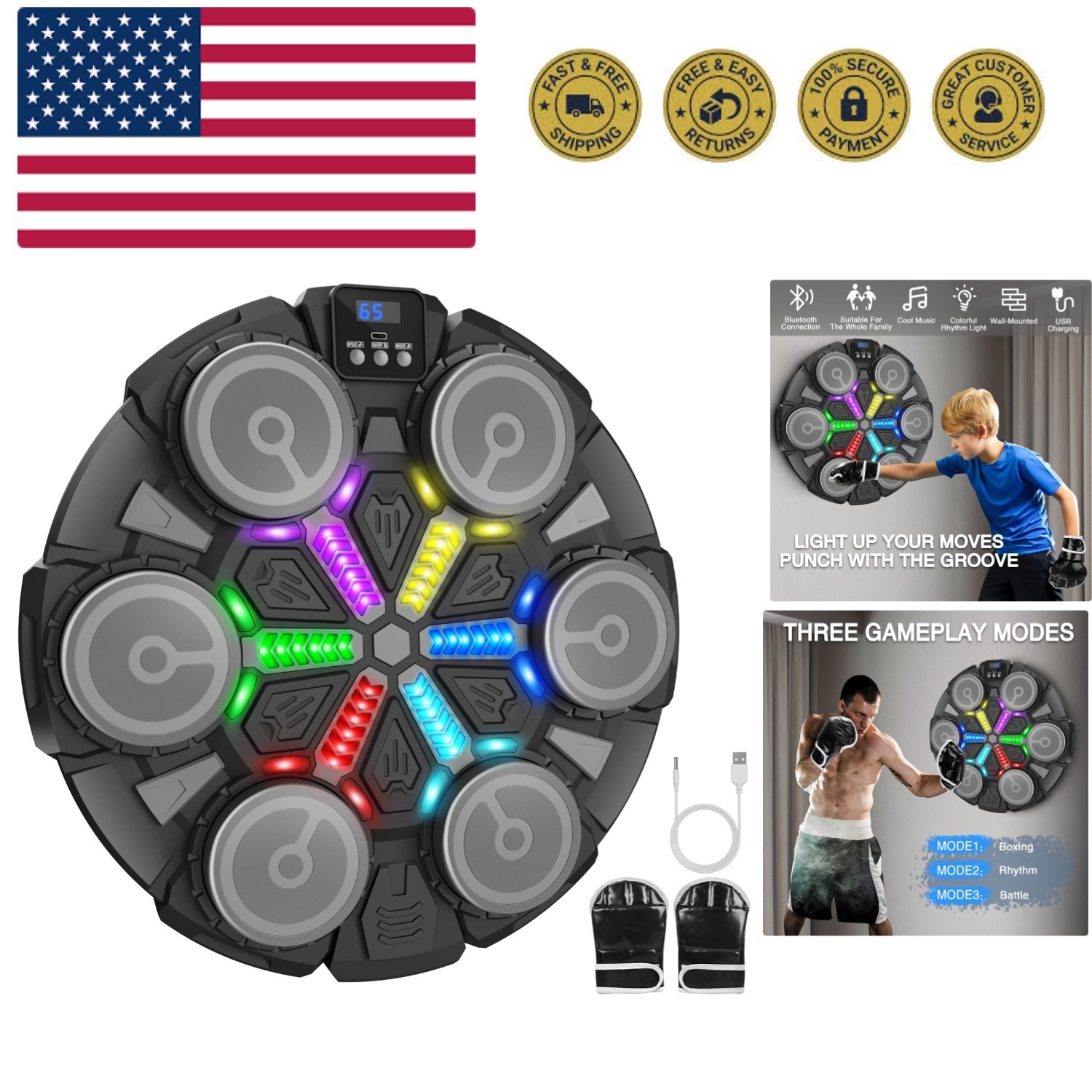 Music Boxing Machine Sport Toys for Kids and Adults,Wall Mounted Bluetooth Sm...