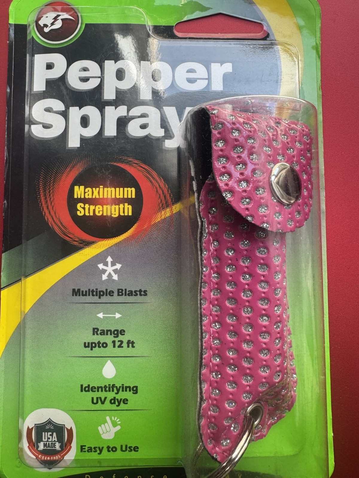 Maximum Strength Pepper Spray Pink Studded Case Self Defense UV Dye