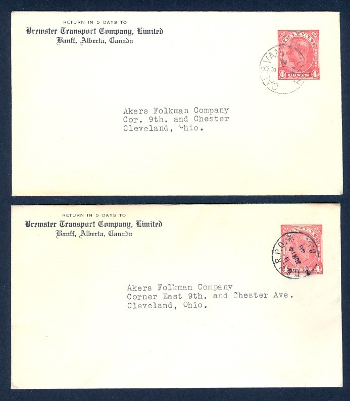 CANADA TWO 1948 CAL & VAN RPO 4c KGVI ENV BREWSTER TRANSPORTATION