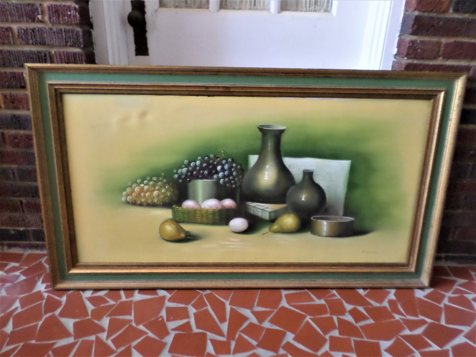 Vintage Italy Signed Amadio Still Life Oil Painting in Original Frame 55 x 31