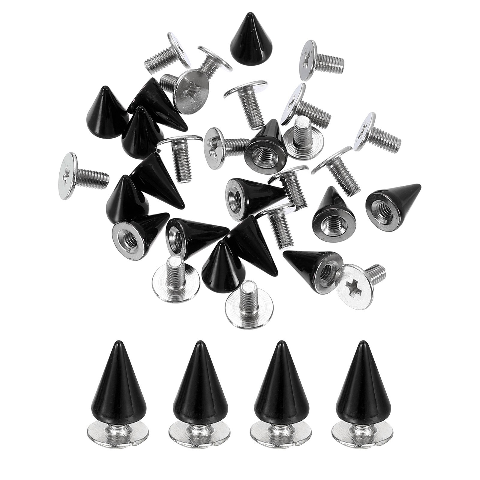 20 Sets Spikes and Studs, 7 x 10mm Cone Punk Spikes Rivet, Black