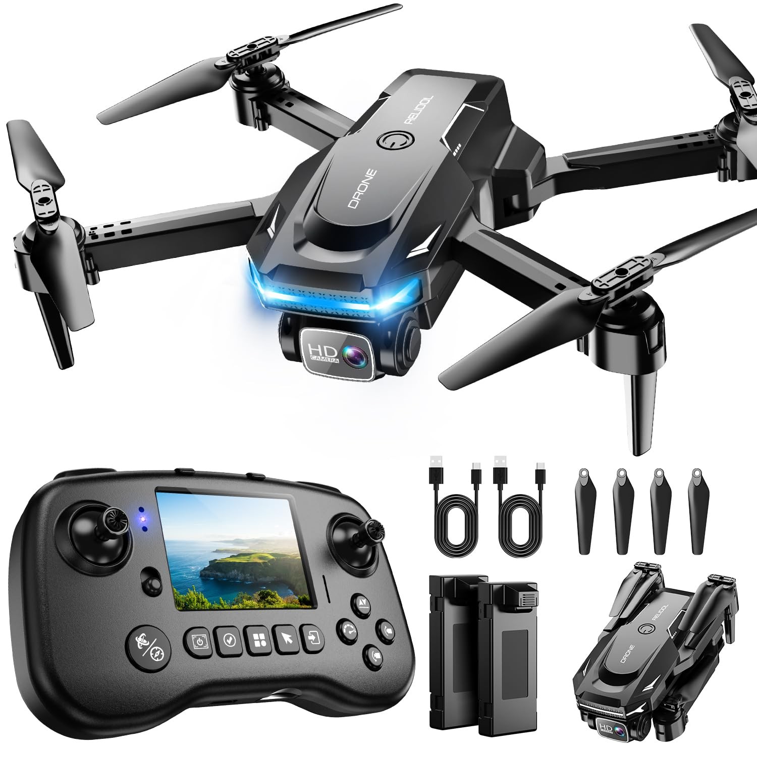 Drone with Camera - Drone with Screen on Controller for Beginners, Foldable R...