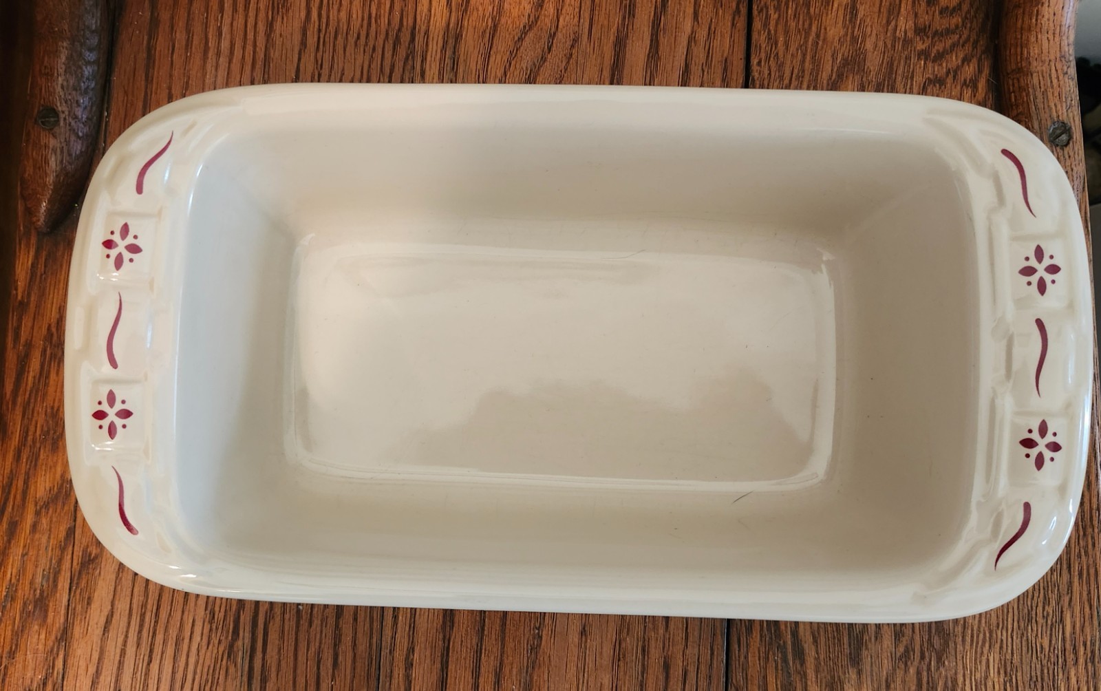Longaberger Woven Traditions Pottery Loaf Pan Dish - Red