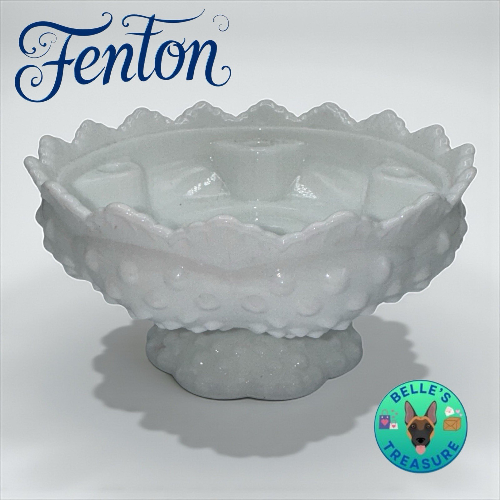 VTG Fenton Candle Holder Bowl Hobnail White Milk Glass Footed Mid-Century Decor