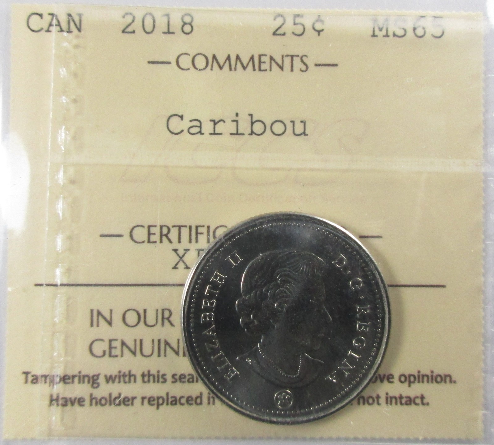 2018 Canada Twenty-Five Cent - Caribou - ICCS MS-65