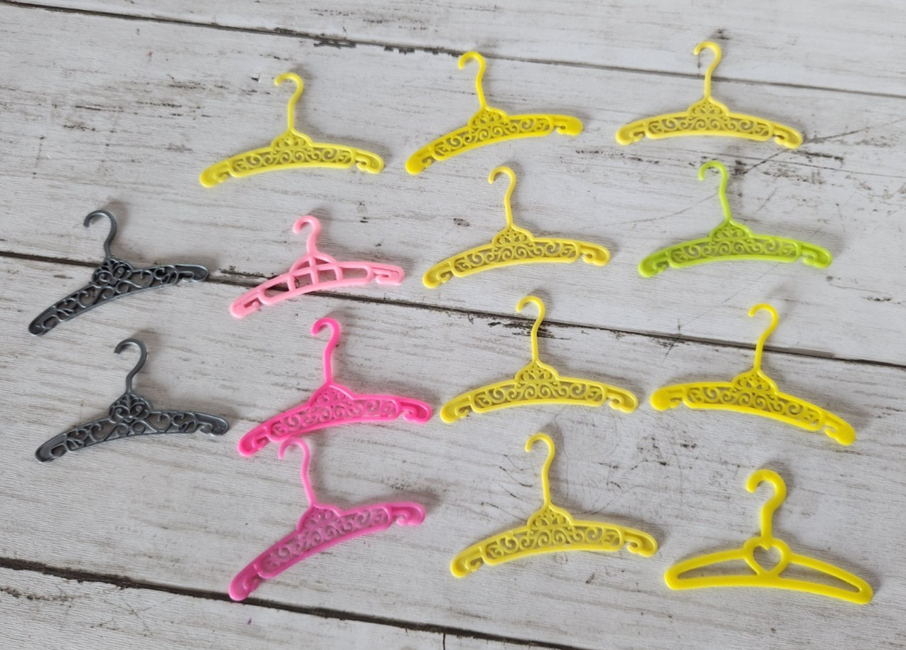 Barbie Filigree Hangers Lot Yellow Grey Pink 14pc Doll Size