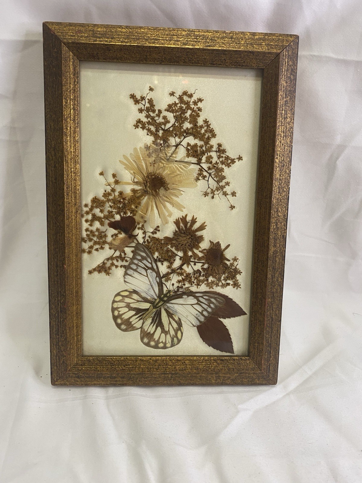 Mildred Roberts Original Art Collage Wildflowers Butterfly Gold Framed Boho