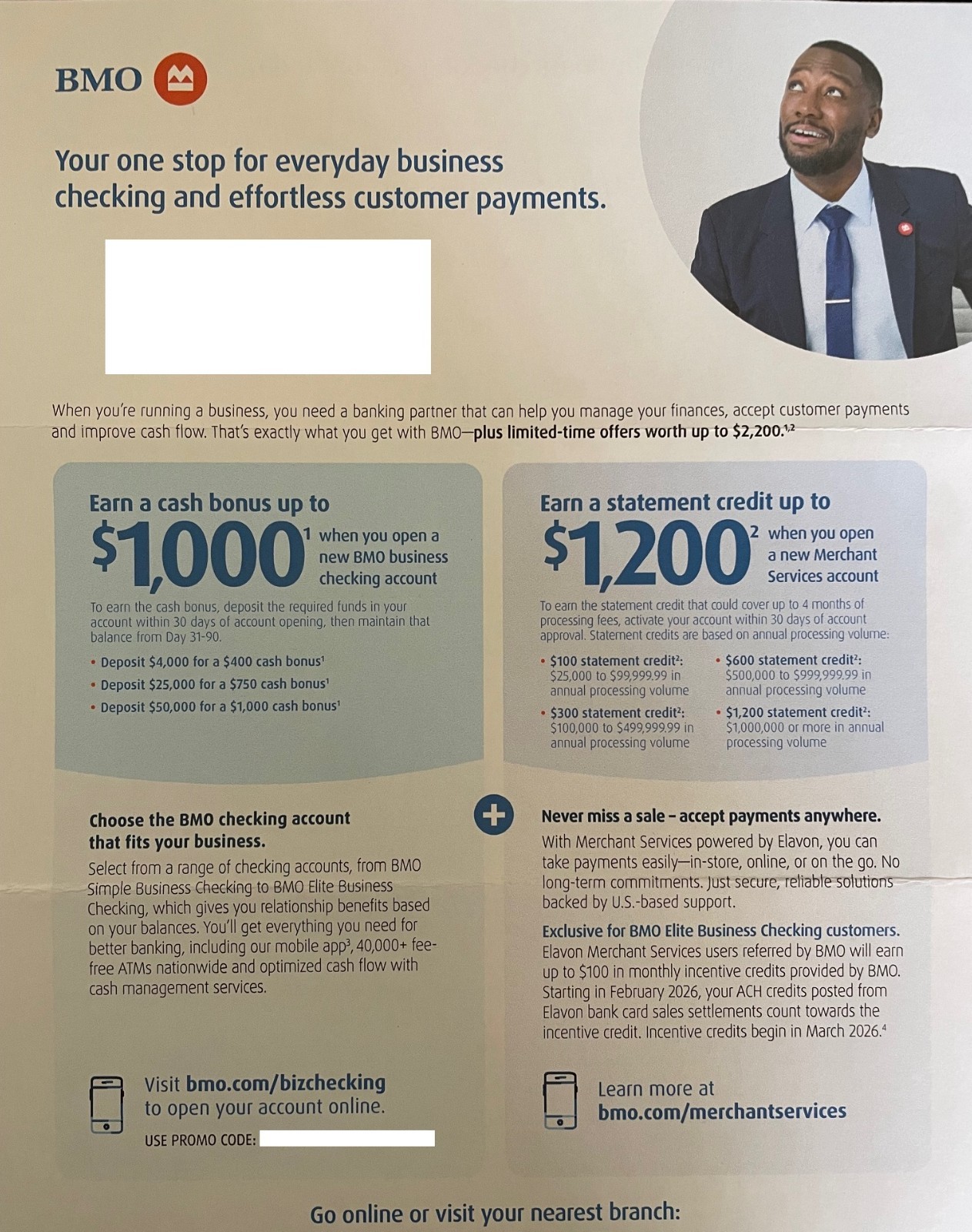 BMO BUSINESS BANK ACCOUNT UP TO $2200 BONUS COUPON EXP 4/30/2026