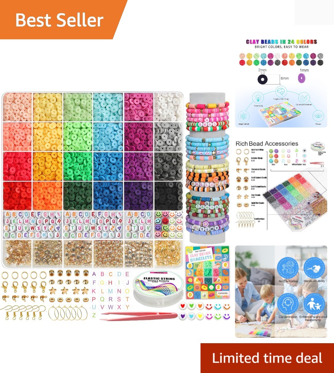 6000+ PCS Colorful Clay Beads Bracelet Kit - DIY Jewelry Making for Ages 4-12