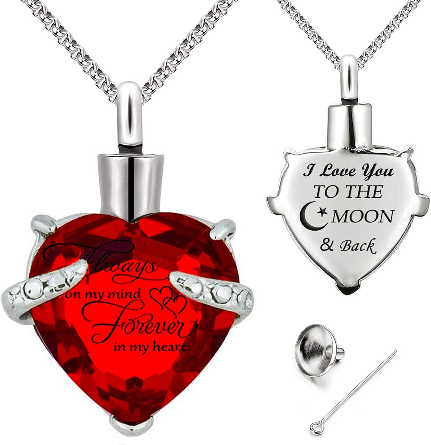 Birthstones Heart Cremation Pendant Urn Necklaces for Ashes Urns for Human Ashes