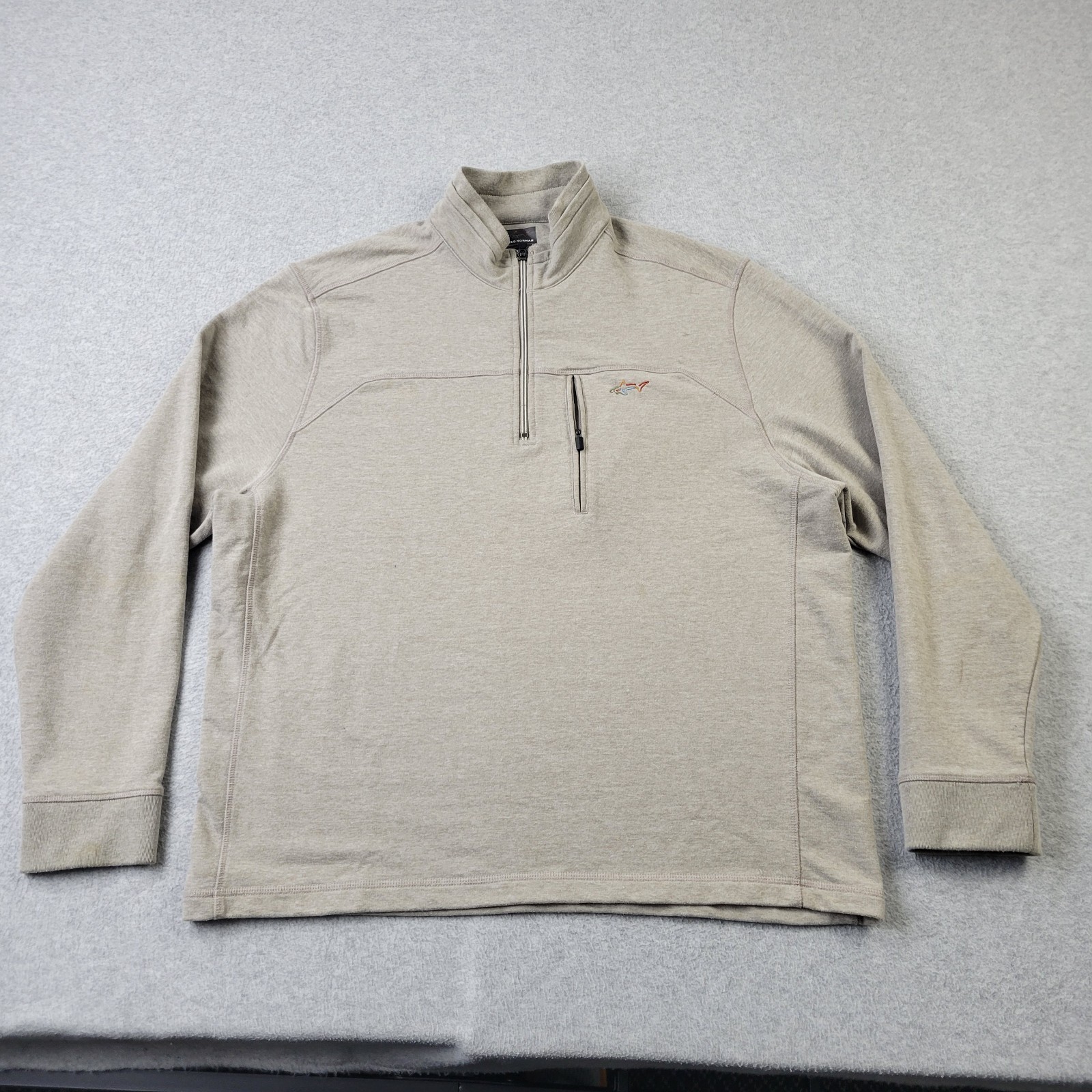 Greg Norman Tasso Elba Sweatshirt Mens 2XL XXL Beige Pocket 1/4 Zip Pullover