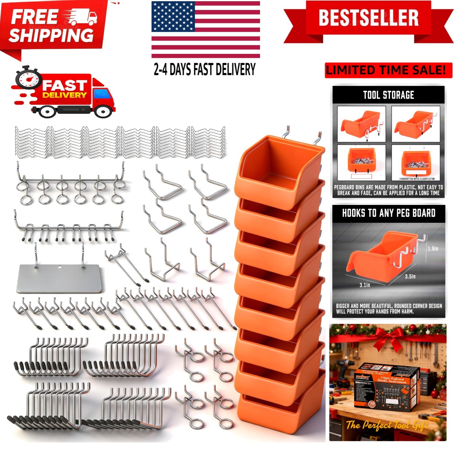 150 PCS Pegboard Hooks Assortment Kit – 15 Types Heavy Duty Pegboard Accessor...