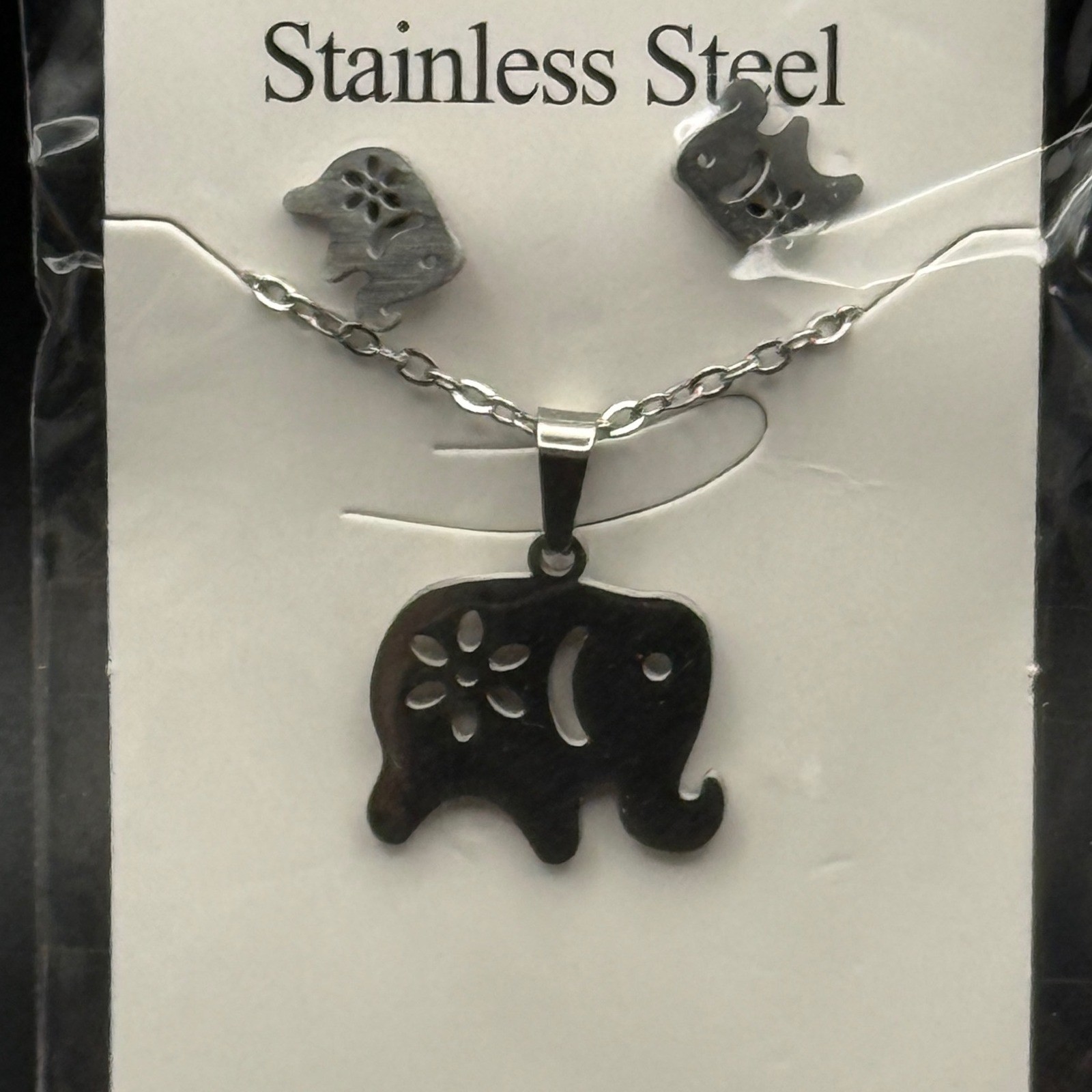 Stainless Steel Elephant Necklace and Fish Earrings Set for Kids