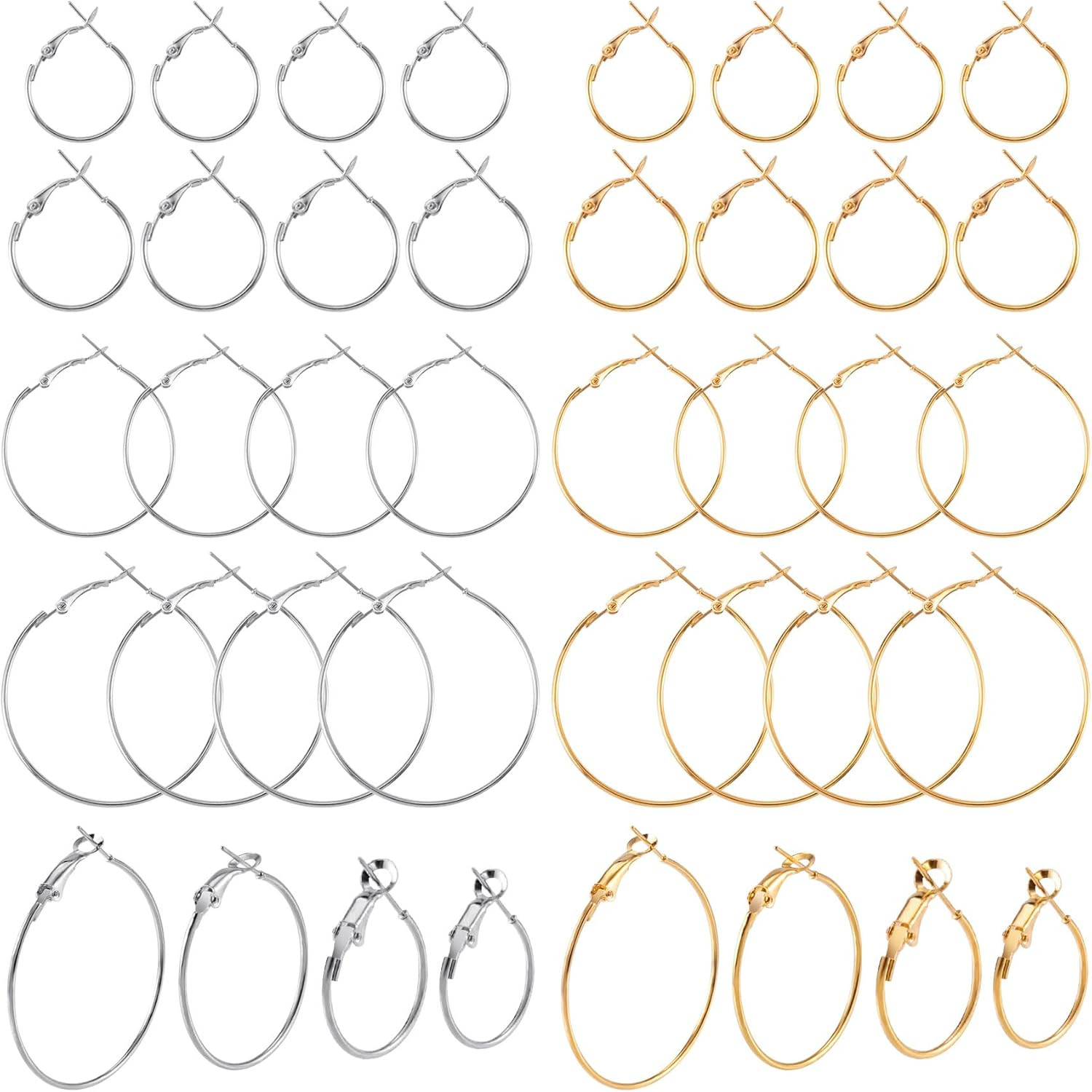 32Pcs Hoop Earrings Findings, Hypoallergenic round Earring Loop, Open Beading Ea
